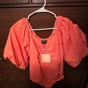 Kittenish Pink Puff Sleeve Ruched Blouse